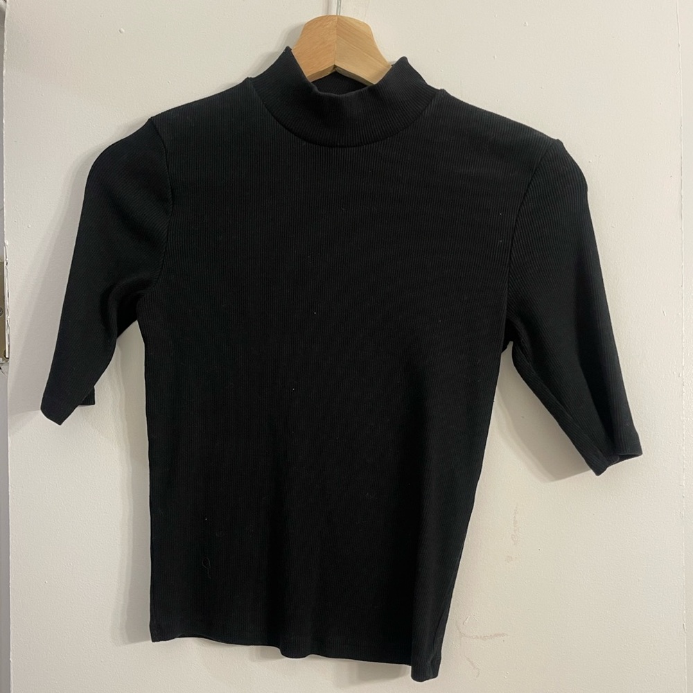 Zara Top Black Cropped with Mock Neck